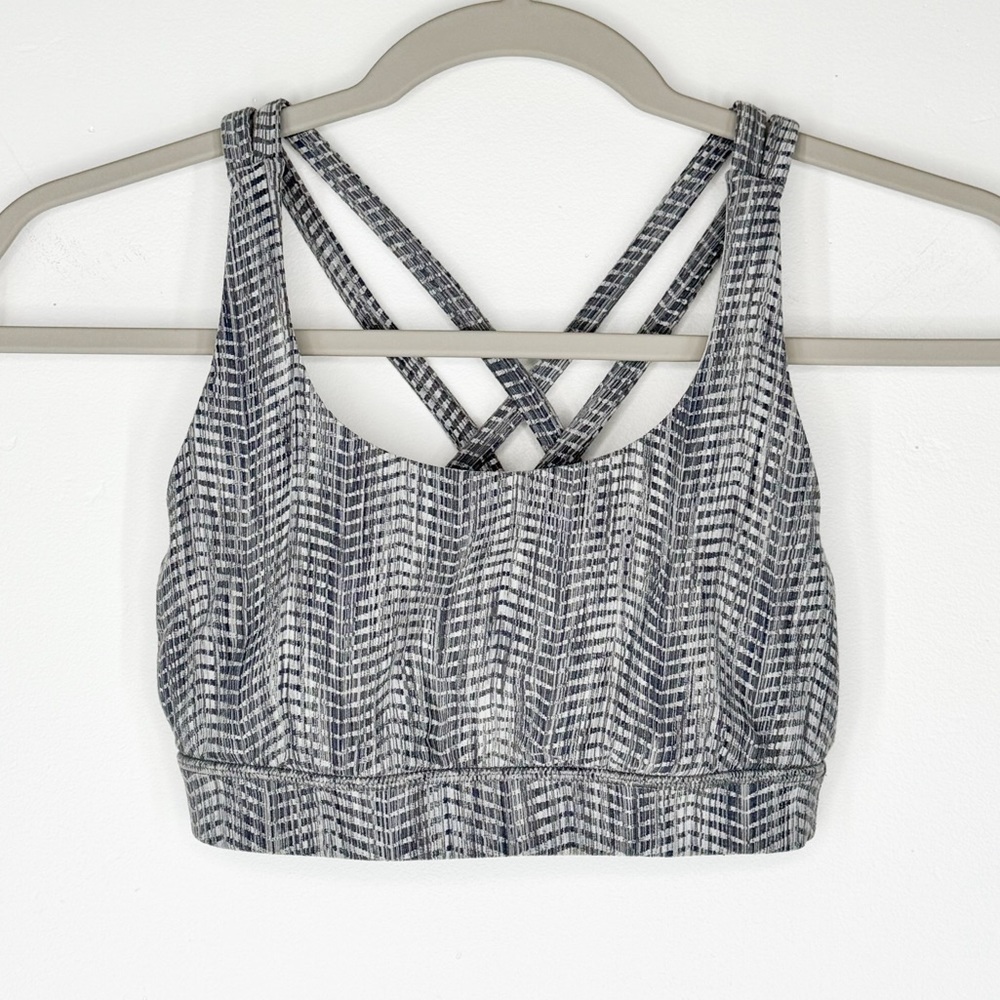 Lululemon Athletica Energy Bra Arrow Jacquard Luxtreme Fabric Grey Womens Size 4
